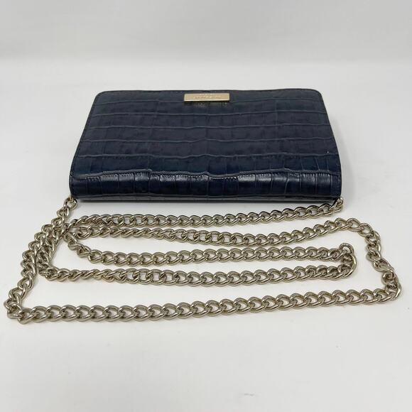 Kate Spade Alexander Ave Exotic Isabeli Clutch Crossbody Bag Blue Gold Chain - Picture 8 of 11